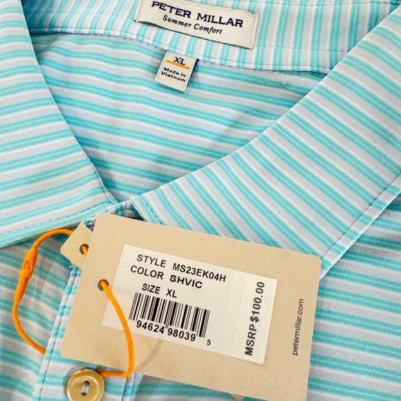 NWT Peter Millar Bishop Performance Jersey Golf Polo Shirt Blue Gray Stripe $110 - Picture 8 of 9